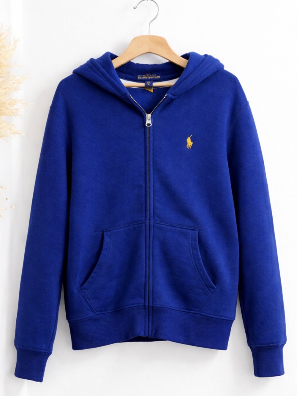 Ralph Lauren Blue Zip-Up Hoodie with Yellow Pony Logo Boys size 8